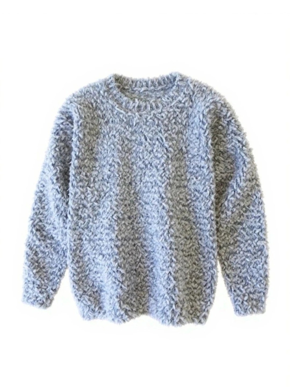 Zara Knit Sweater Women’s Large Gray White Striped Crew Neck Soft Cozy